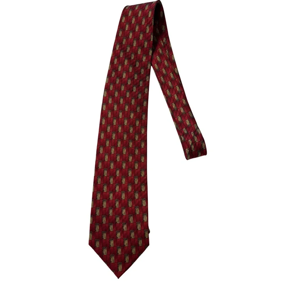 Zanzara Necktie Silk Red‎ Gold Black Patterned Business Career Men's Tie